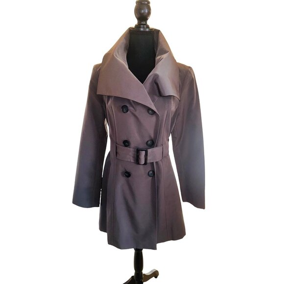 Anne Klein Womens M Taupe Brown Double Breasted Trench Coat City Professional - Picture 1 of 15